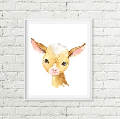 Baby Goat Printable Wall Art, Farm Animal Nursery Digital Download