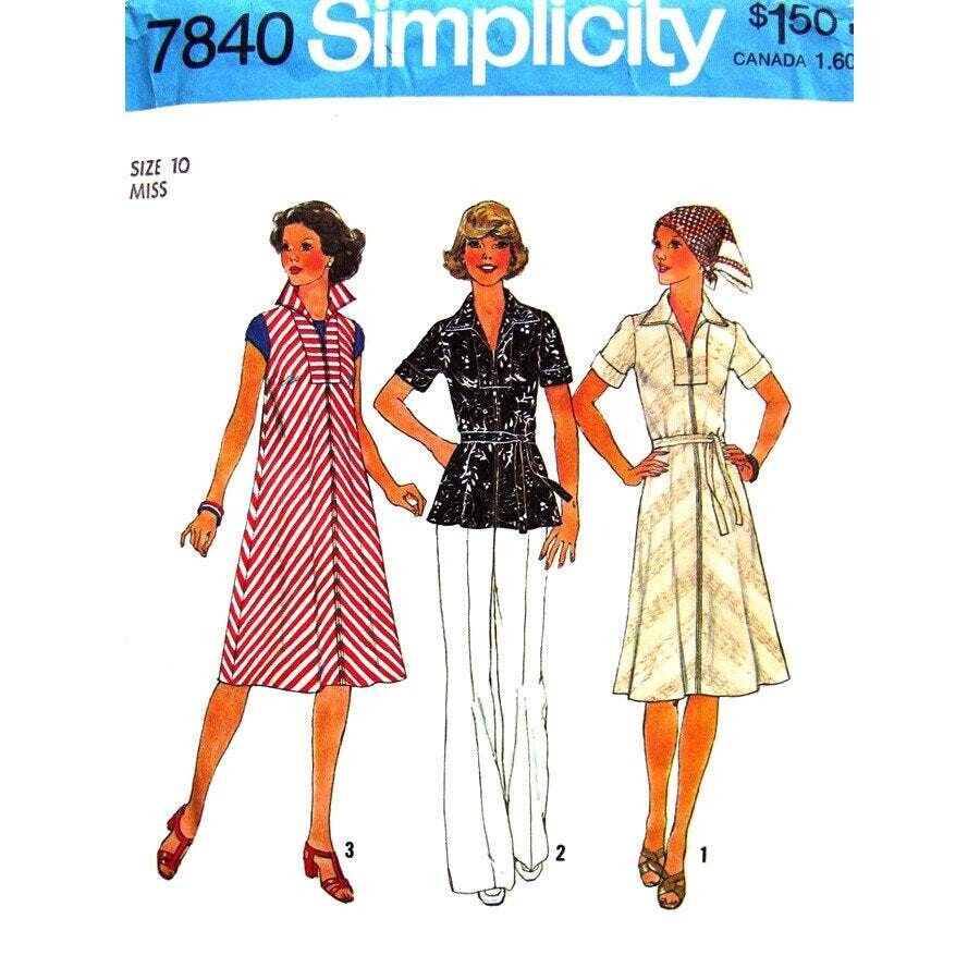 1970s Dress, Jumper or Top Pattern Simplicity 7840 Size 10