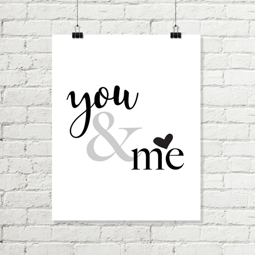 You & Me Printable Art, Minimalist Print Grey Black White Download