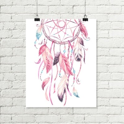 Pink Dreamcatcher Printable Art for Girls Feather Tribal Nursery Art