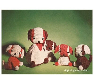 Crochet Pattern Toy Mama Dog & Puppies, Stuffed Animal Amigurumi