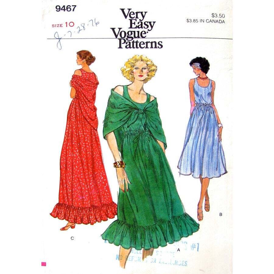 70s and Shawl Pattern Vogue 9467 Scoop Neck Dress | | Finicky Crafter