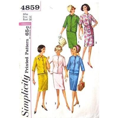 60s Boxy Jacket, Slim Skirt Suit Pattern Simplicity 4859 Size 16