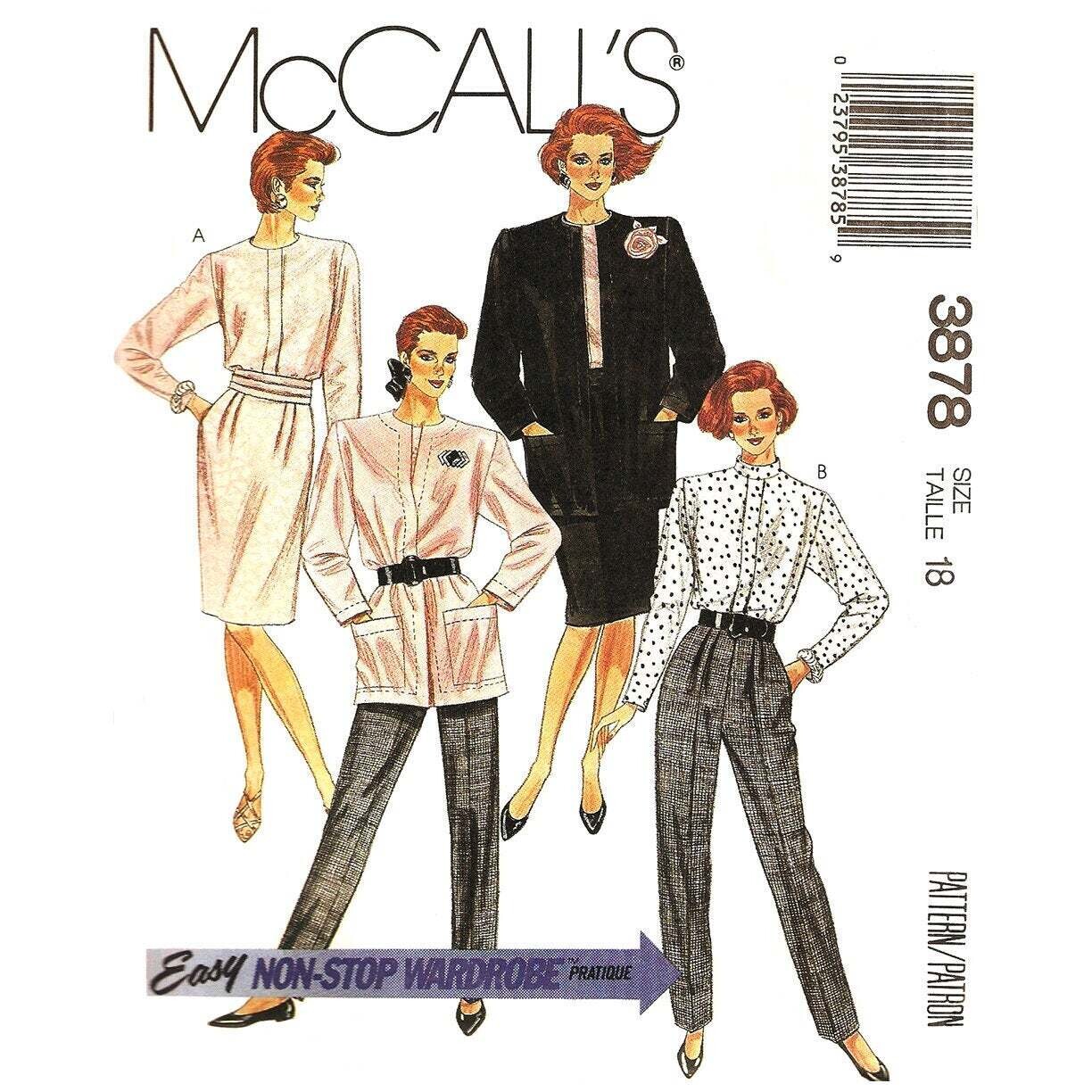 McCall's 3878 Boxy Jacket, Blouse, Skirt, Pleated Pants Pattern Size 18