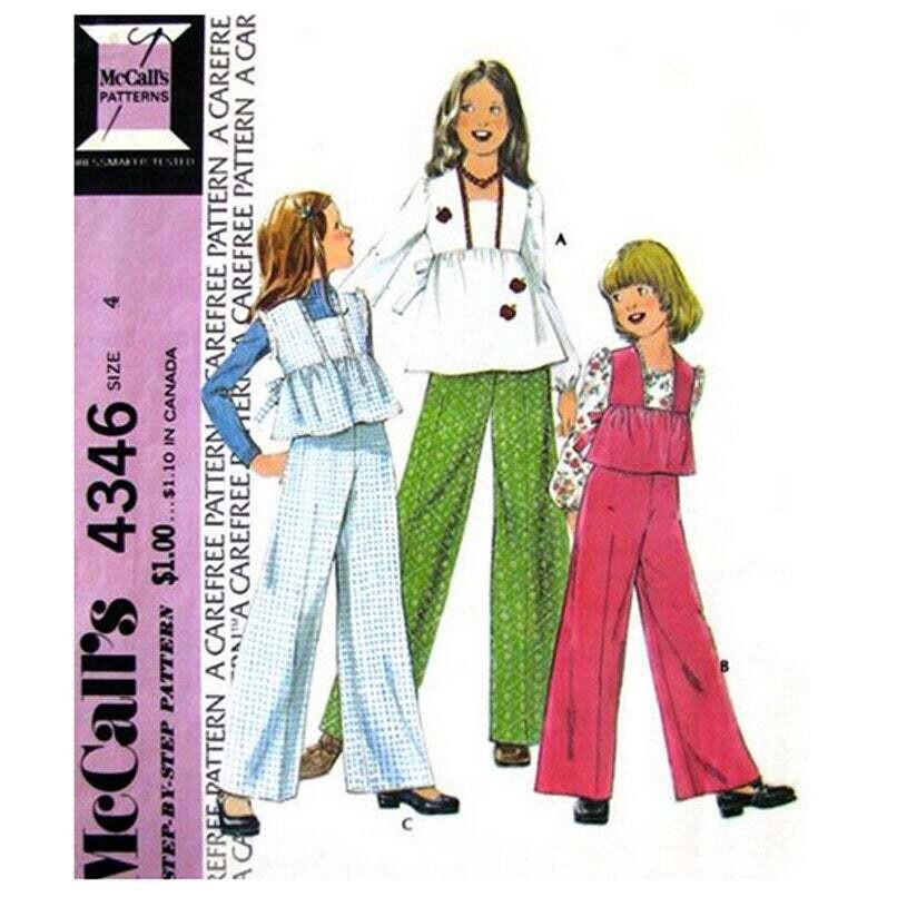 Girls 70s Smock Top and Pants Sewing Pattern McCall's 4346 Size 4