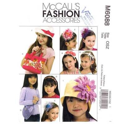 McCall's 6088 Girls Accessories Pattern Brim Hat, Heart Purse