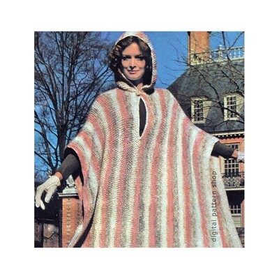 Hooded Poncho Knitting Pattern for Women, Hooded Cape