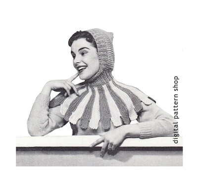 1940s Robin Hood Hat Knitting Pattern, Scalloped Cape Hood