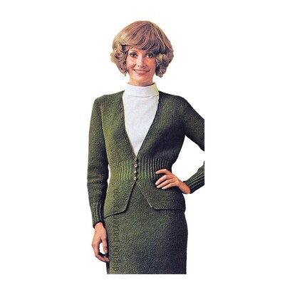 70s Jacket and Skirt Suit Knitting Pattern for Women Crochet Trim