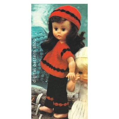 Knitting Pattern Dolls Smock Top, Pants, Hat 14 Inch Doll Clothes