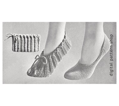 1950s Knitting Patterns for Women, Travel Bag Slippers, Footlets