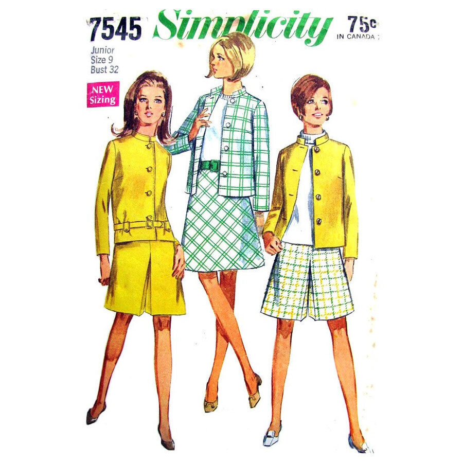 60s Boxy Jacket, Skirt, Pantskirt Sewing Pattern Simplicity 7545 Jr Size 9