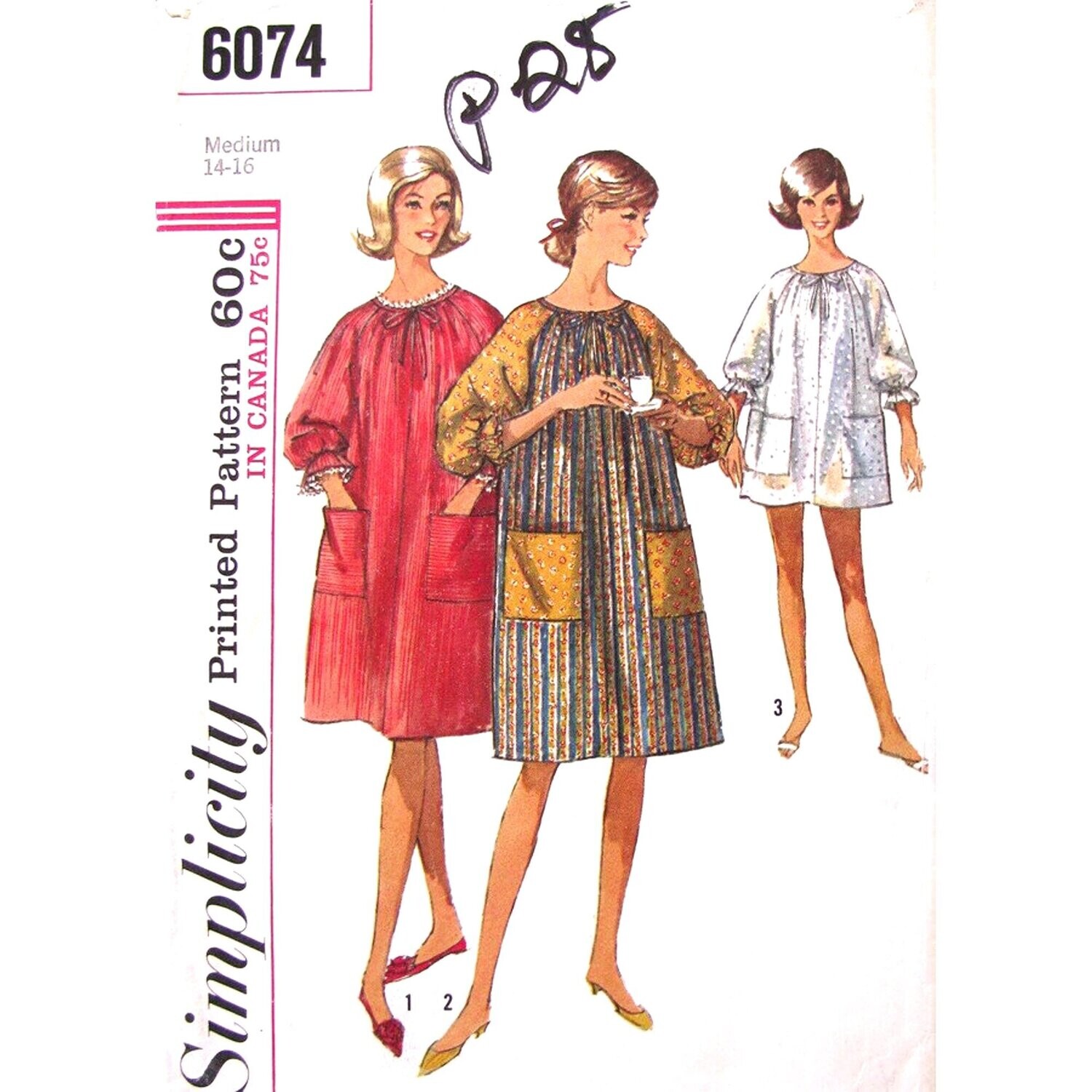 60s Pop In Dress or Beach Cover Pattern Simplicity 6074 Raglan Sleeve