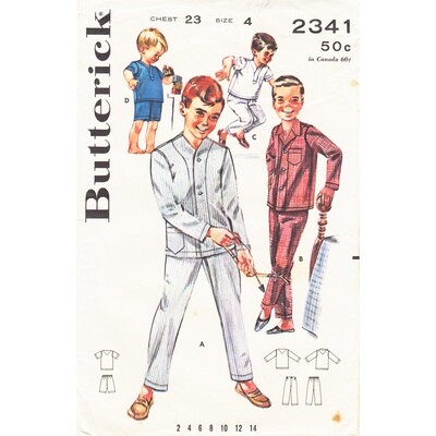 Boys Pajama Pattern Butterick 2341 Top, Shorts, Pants Size 2, 4 or 6