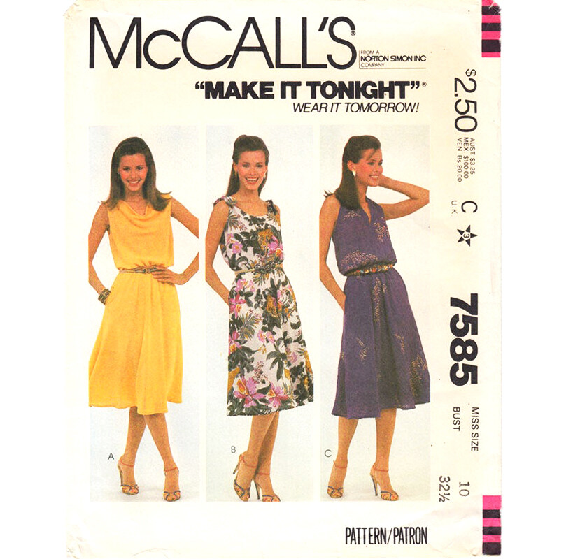 80s Halter Dress or Cowl Neck Dress Pattern McCall's 7585 Size 10