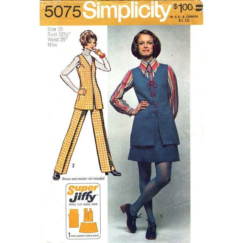 70s Jiffy Tunic, Mini Skirt, Pants Pattern Simplicity 5075 Uncut