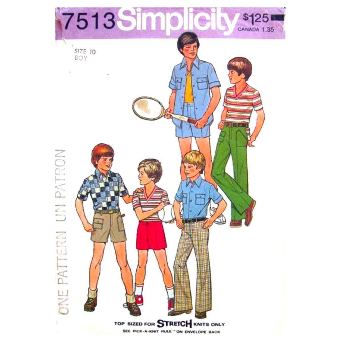 70s Boys Shirt, Top, Shorts, Pants Pattern Simplicity 7513 Size 10