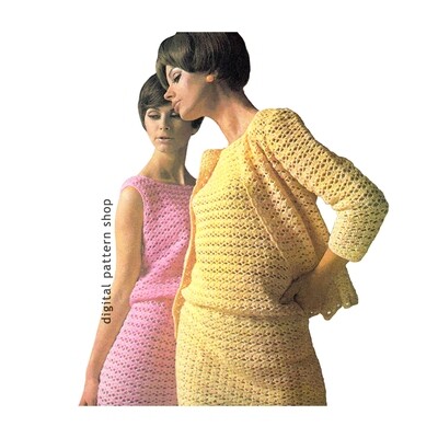 70s Dress & Jacket Crochet Pattern for Women, Cardigan