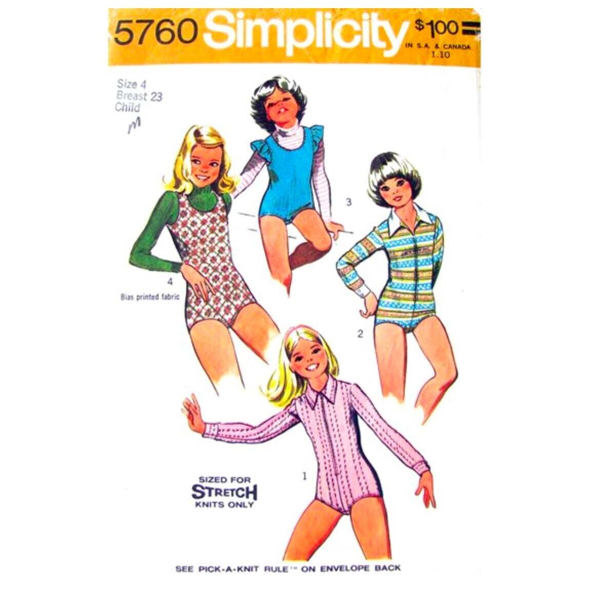 Girls 70s Bodysuit Pattern Simplicity 5760 Zipper Leotard Size 4 Shop