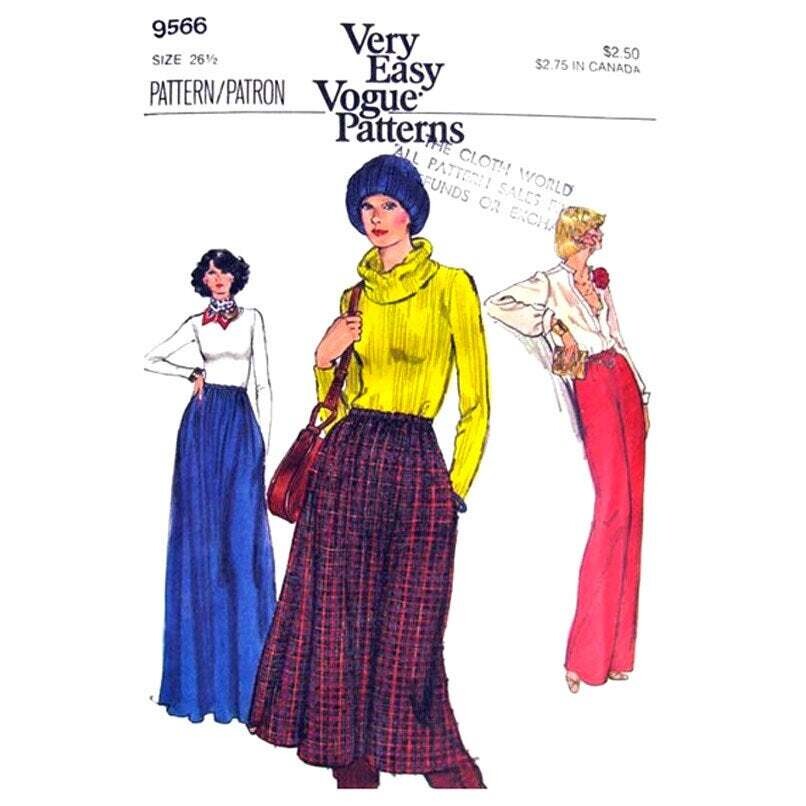 70s Vintage Skirt, Pants Sewing Pattern Vogue 9566 Pockets Size 12
