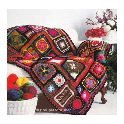 Granny Square Sampler Afghan Crochet Pattern, Yarn Stash
