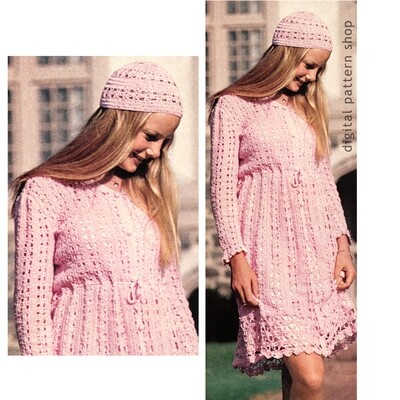 Lacy Empire Dress & Cap Crochet Pattern, Babydoll Dress