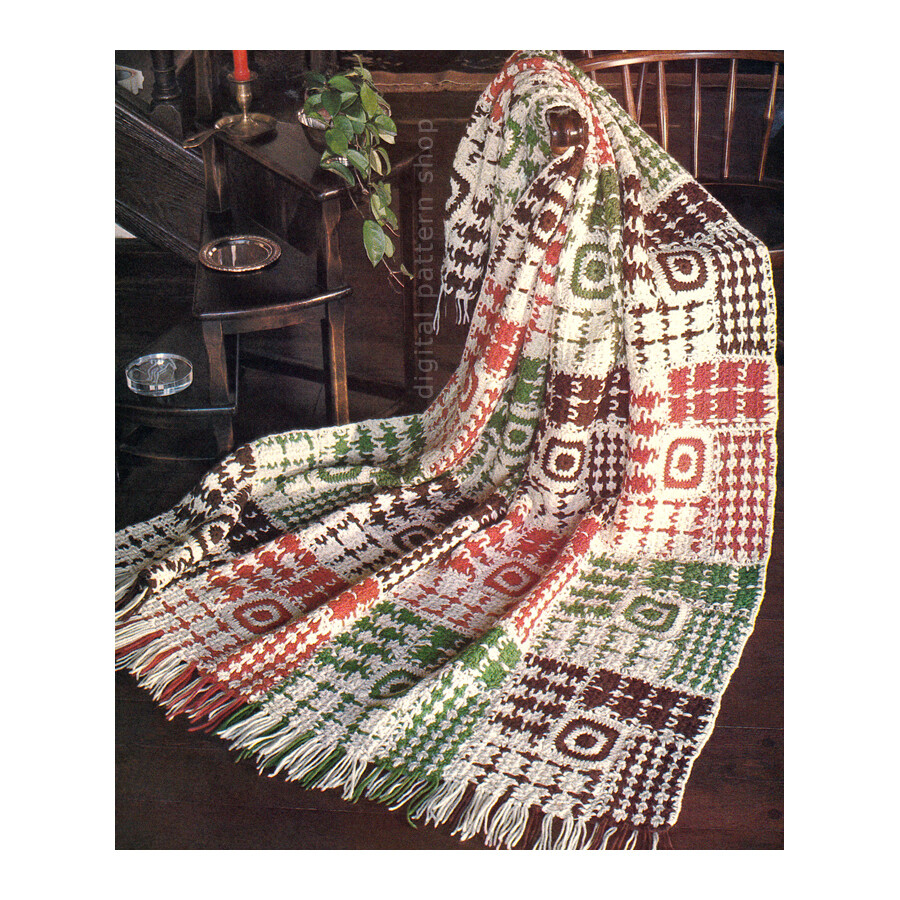 Woven Squares Afghan Crochet Pattern, Throw Blanket