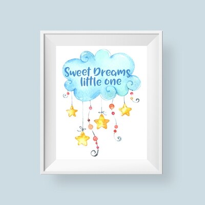 Sweet Dreams Little One Printable Nursery Art with Cloud and Stars