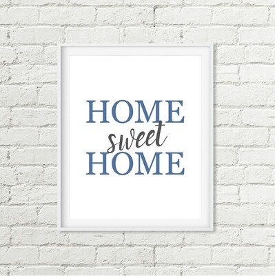 Home Sweet Home Printable Art, Grey and Navy Blue Housewarming Gift