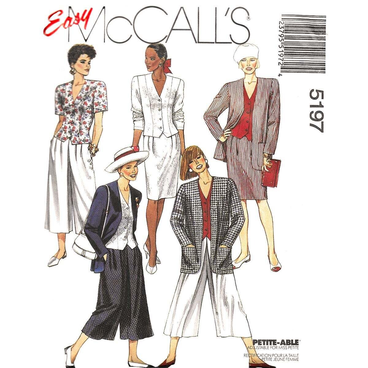 90s Jacket, Blouse, Skirt, Culottes Pattern McCall's 5197 Suit Size 12 14