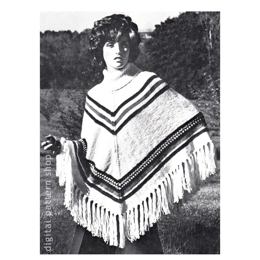 1970s Turtleneck Poncho Knitting Pattern for Women
