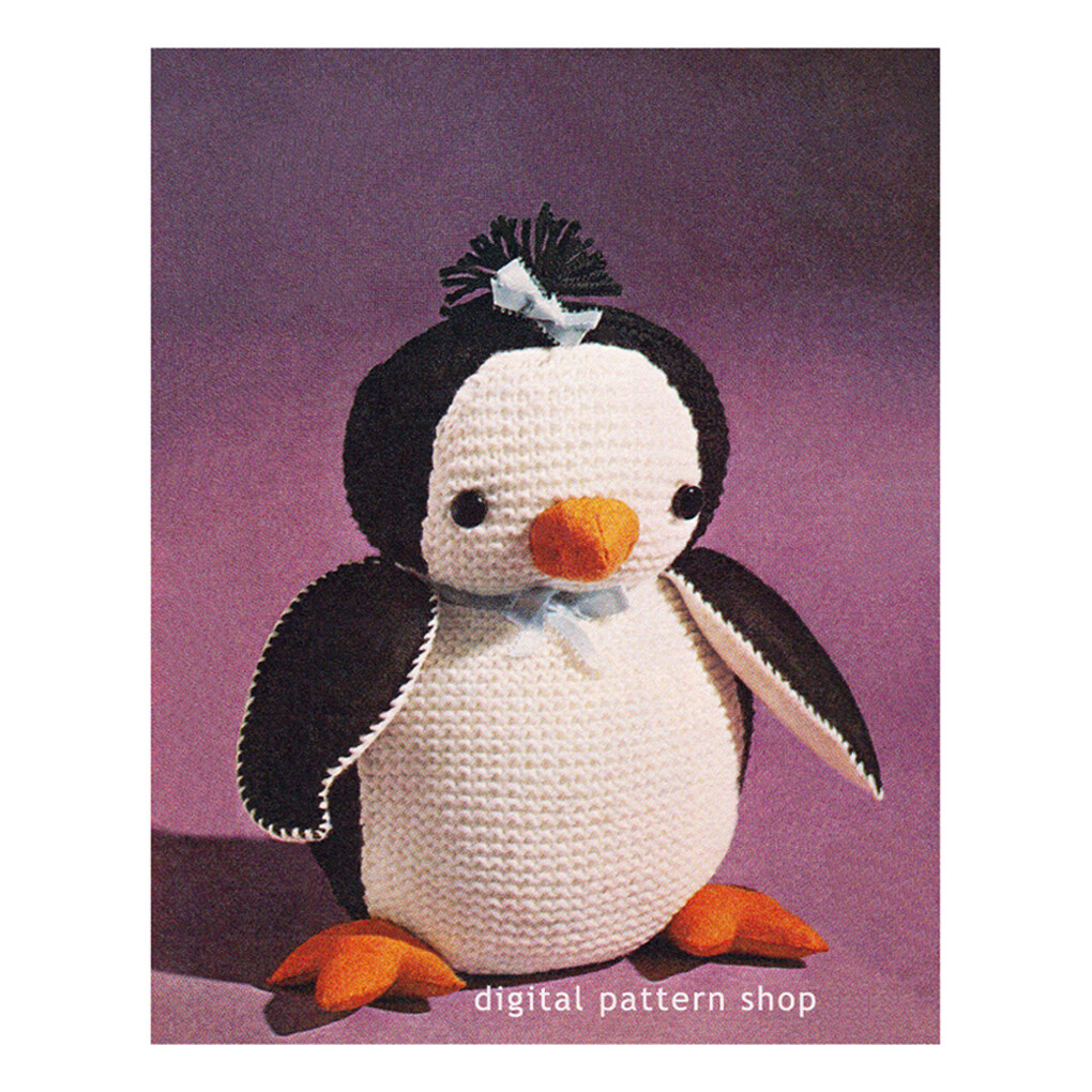 Baby Penguin Pillow Knitting Pattern, 11 Inch Stuffed Toy