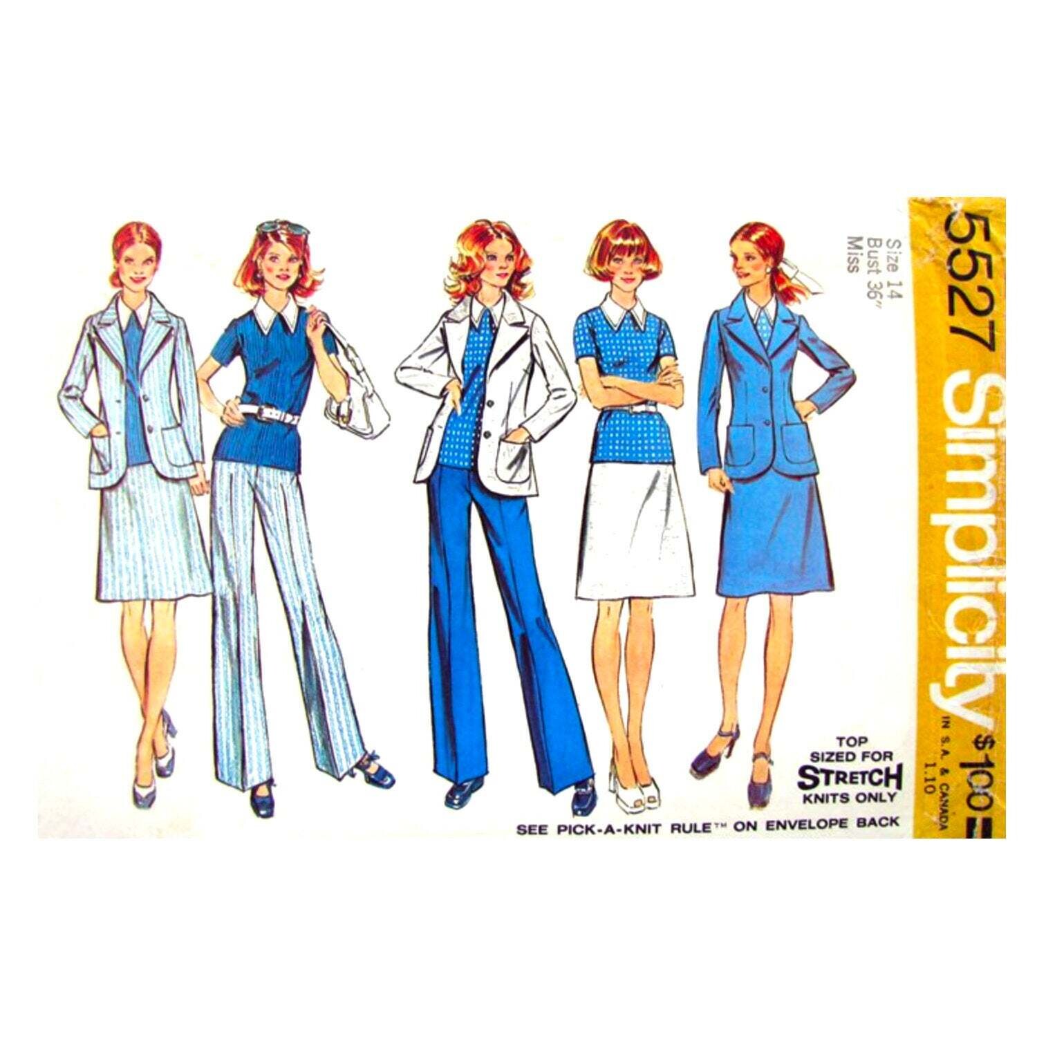 70s Jacket, Top, Skirt, Pants Sewing Pattern Simplicity 5527 Size 14