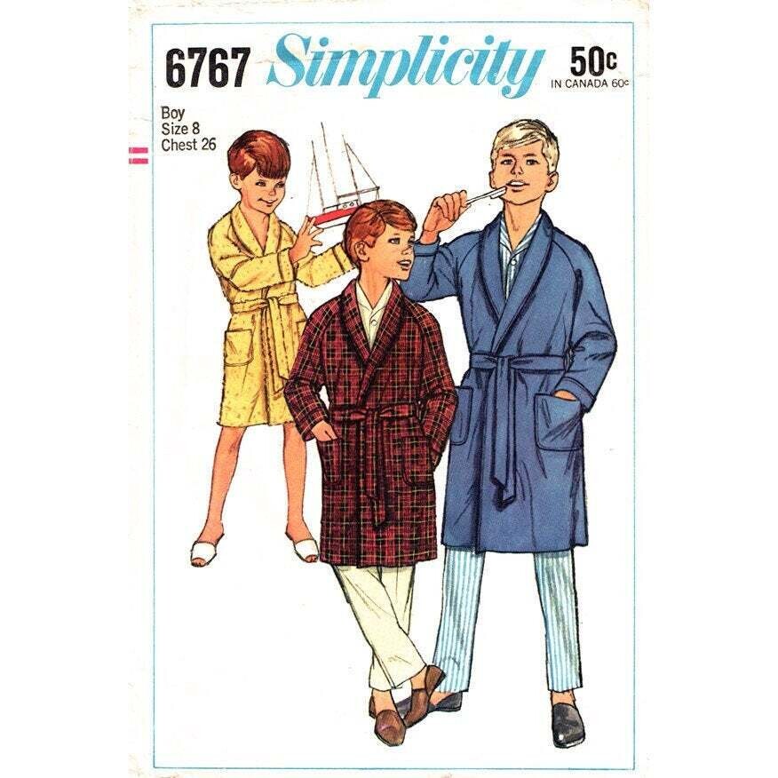 Boys Raglan Wrap Robe Pattern Simplicity 6767 Tie Belt Size 8
