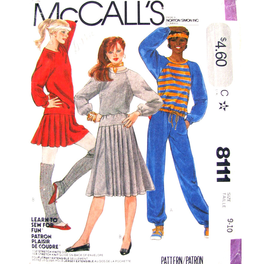 80s Raglan Top, Pleated Skirt, Pants Sewing Pattern McCall's 8111