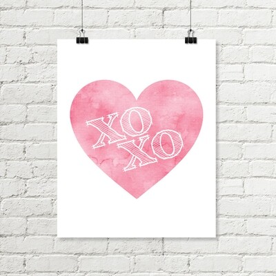 Watercolor Heart Printable Art xo Pink Nursery, Valentine