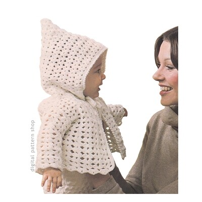 Baby Hooded Jacket Crochet Pattern, Hoodie Shell Sweater