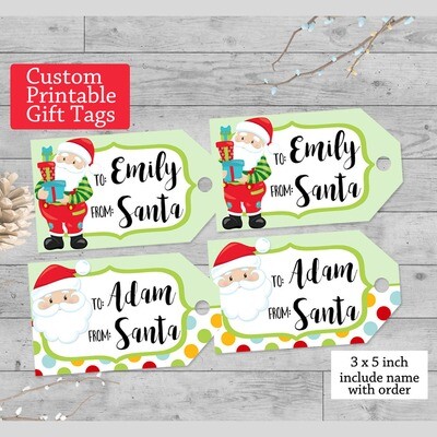 Custom Christmas Gift Tags, Printable Personalized Kids Santa Tags 3x5