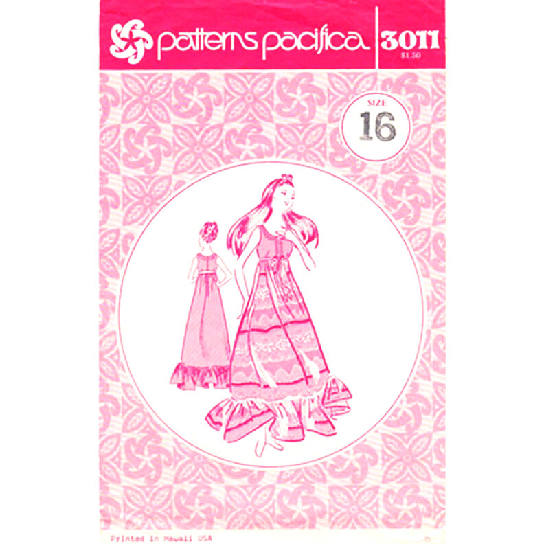 70s Hawaiian Muu Caftan Dress Patterns Pacifica 3011 Size 16