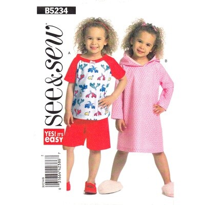Butterick 5234 Kids Pajama Pattern Top, Shorts, Nightgown