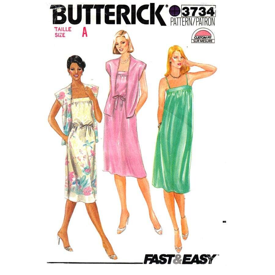 80s Jacket, Dress Sewing Pattern Butterick 3734 Loose Sundress