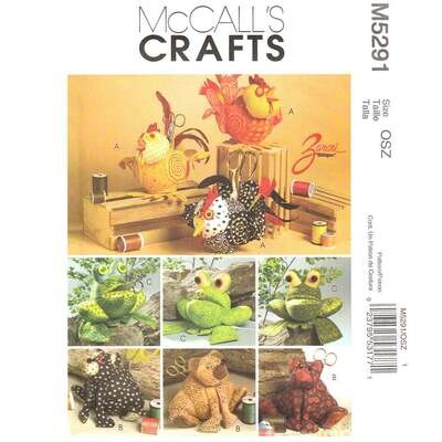 McCall's 5291 Animal Sewing Caddy Pattern Chicken, Bear, Frog