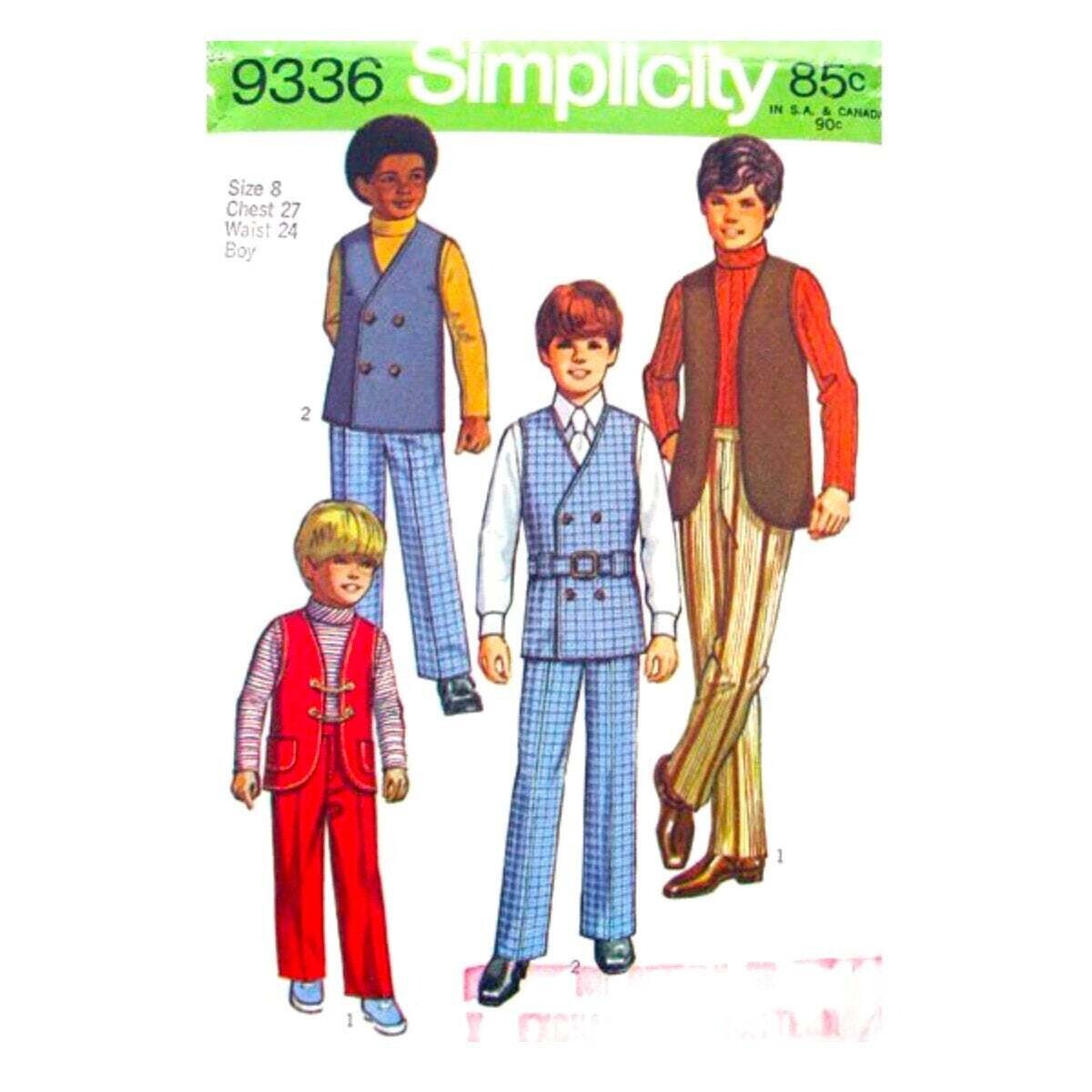 Boys 70s Shirt, Reversible Vest, Pants Pattern Simplicity 9336 Size 8