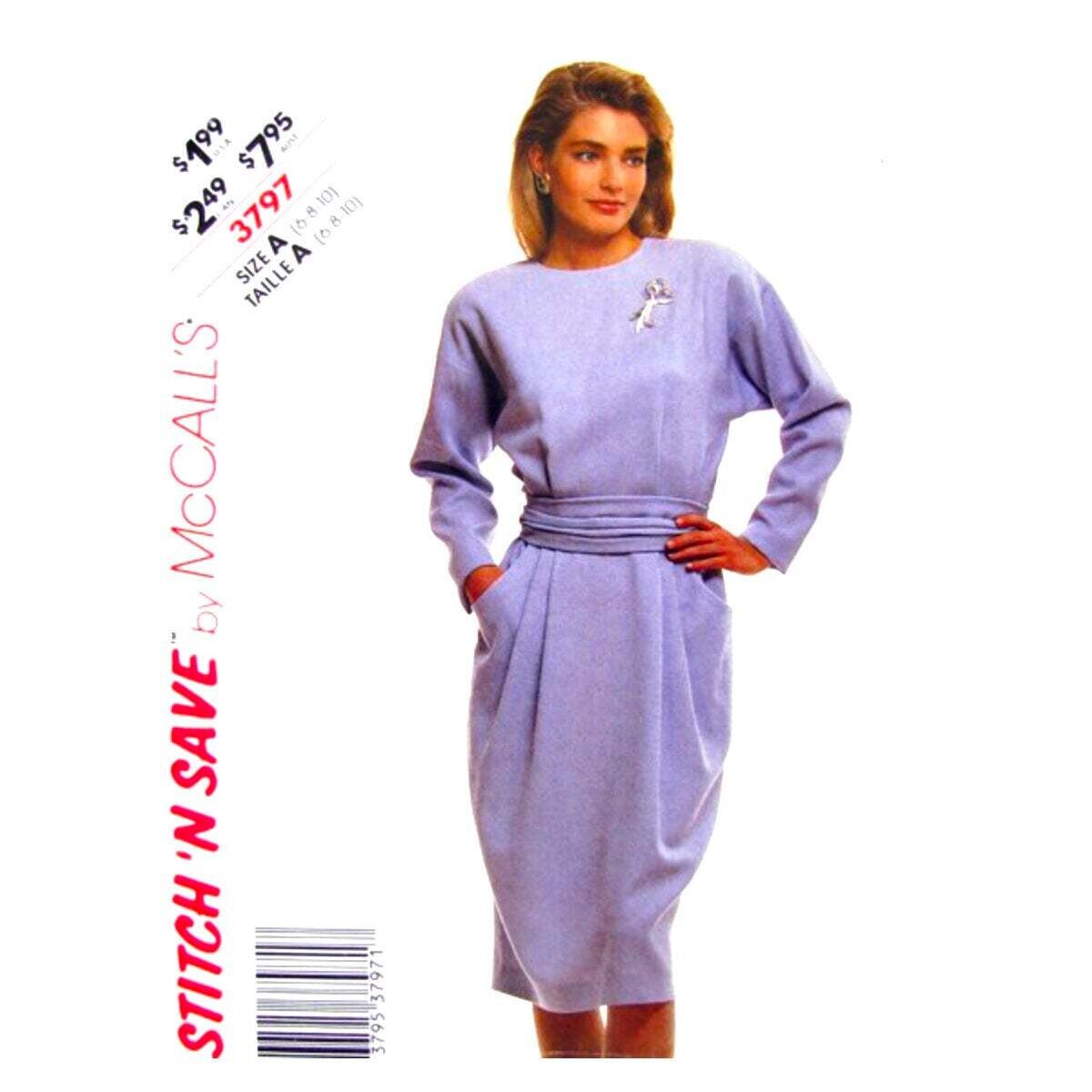80s Dolman Sleeve Dress, Cummerbund Pattern McCall's 3797