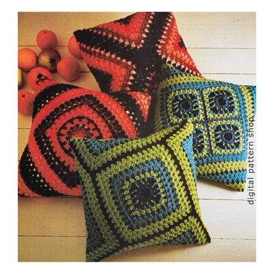 Crochet Pattern Granny Square Pillow Covers, Throw Cushion
