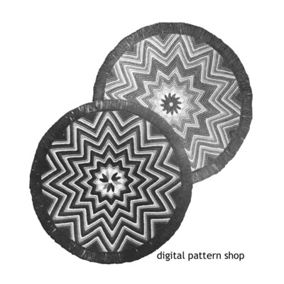 1940s Round Rug Crochet Pattern, Star Rug, Chevron Zig Zag Rug