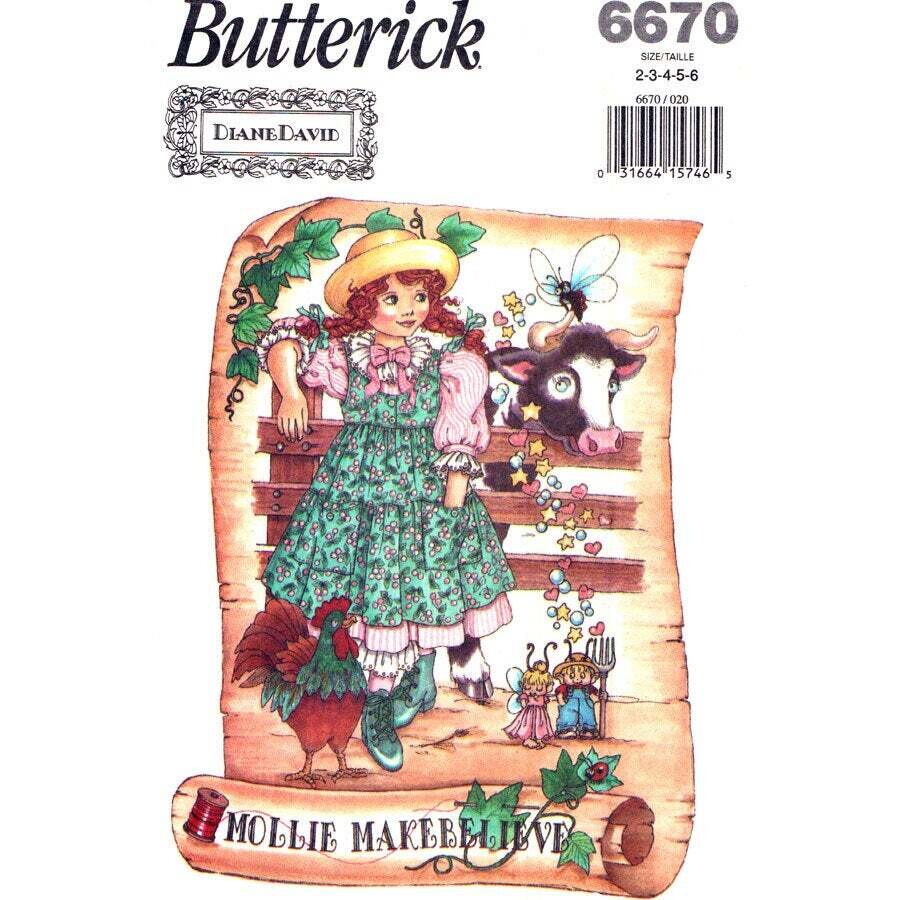 Butterick 6670 Girls Dress, Pinafore, Pantaloons Pattern Size 2-6