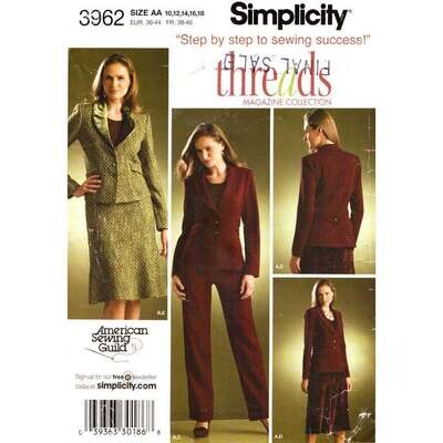 Simplicity 3962 Jacket, Skirt, Pants Suit Pattern Size 10-18