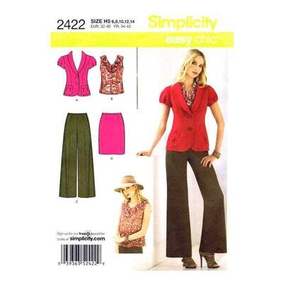 Simplicity 2422 Jacket, Top, Pants, Skirt Suit Pattern Size 6-14