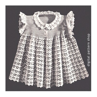 60s Heirloom Dress Crochet Pattern for Girls, Ruffle Sleeve